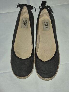 UGG Black Canvas Espadrille Ballet Flats Shoes Size 8